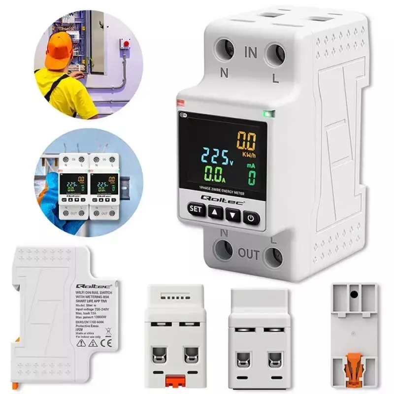 Jednofazowy licznik zużycia energii QOLTEC 50981 DIN35 230V 50Hz