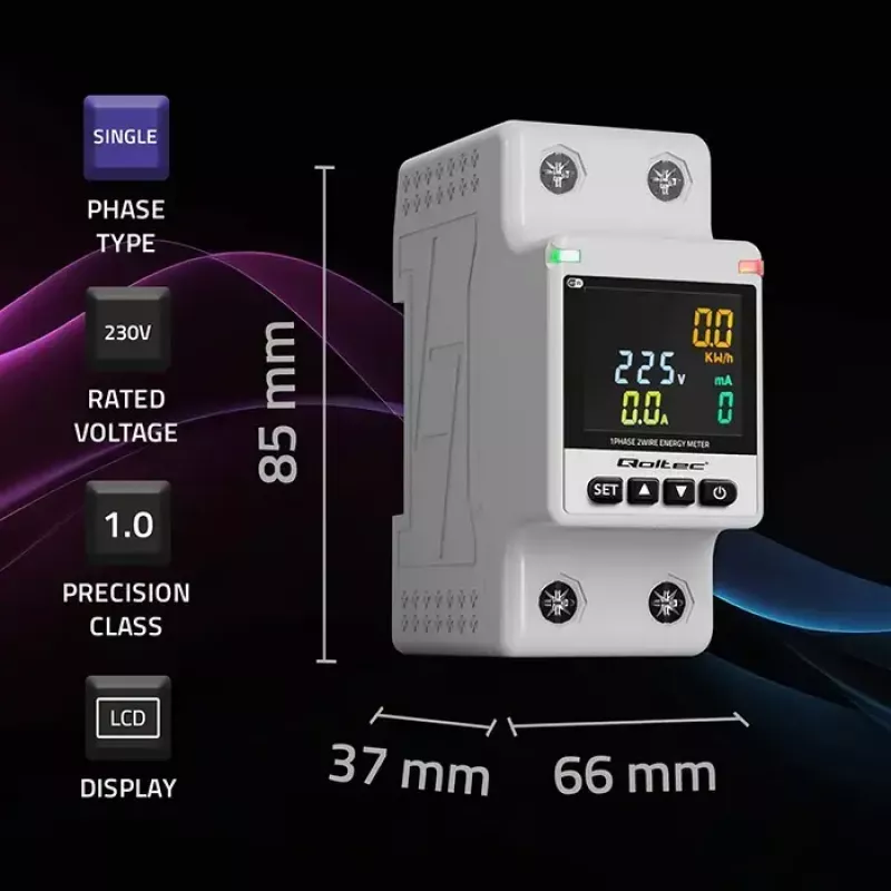 Jednofazowy licznik zużycia energii QOLTEC 50981 DIN35 230V 50Hz