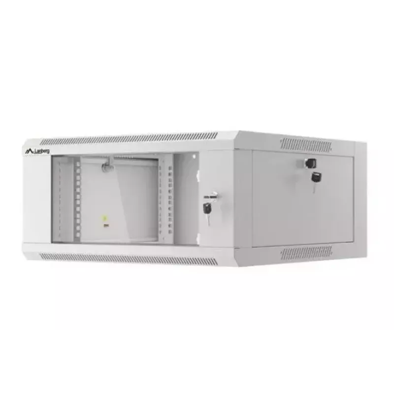 Naścienna szafa rack 19 cali 4U LANBERG WAFA-5604-10S, głębokość 600 mm, szara, drzwi szklane (składana)
