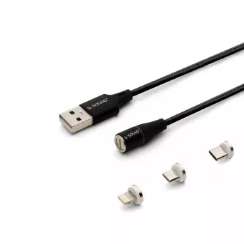 Kabel USB 2.0 SAVIO CL-155, USB A na wymienne USB-C / Micro-USB B / Lightning, 2 m, czarny