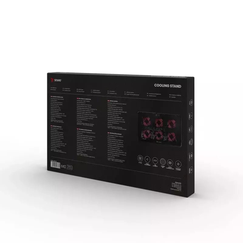 Podstawka chłodząca pod laptopa SAVIO COS-01 z 6 podświetlanymi wentylatorami 2000 RPM, USB 2.0, do ekranów do 17,3 cala