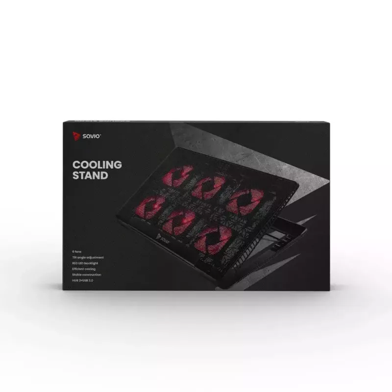 Podstawka chłodząca pod laptopa SAVIO COS-01 z 6 podświetlanymi wentylatorami 2000 RPM, USB 2.0, do ekranów do 17,3 cala