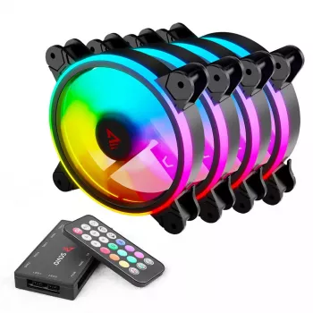 120mm ARGB Case Fan 4-pack SAVIO FAN-01 with Controller and Remote, 12 V, 1200 RPM, 25 dB (Czarny)