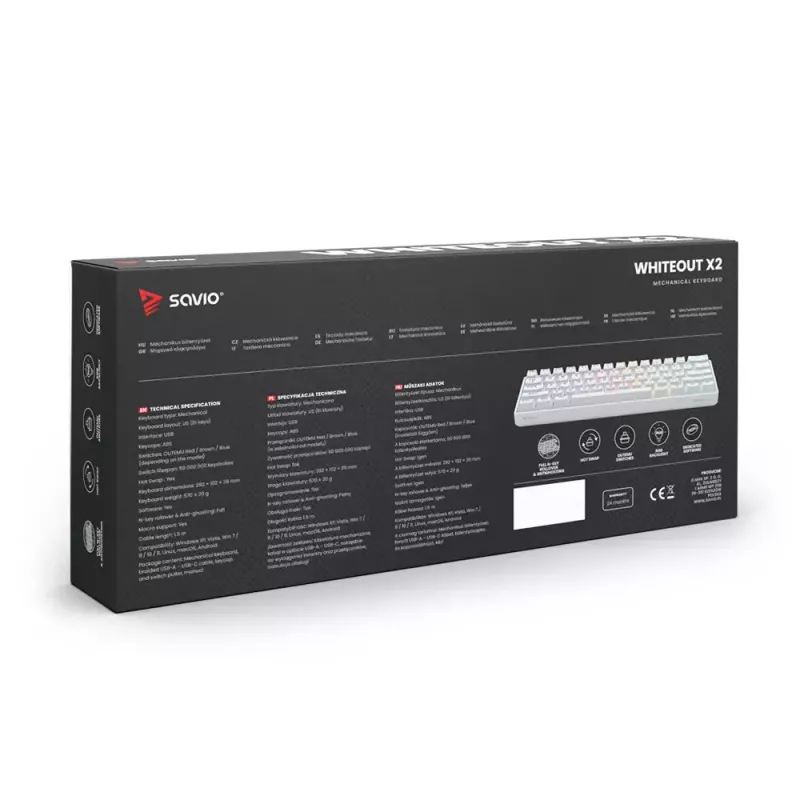 Klawiatura gamingowa Savio WHITEOUT X2 czerwony USB QWERTY mechaniczna 61 klawiszy