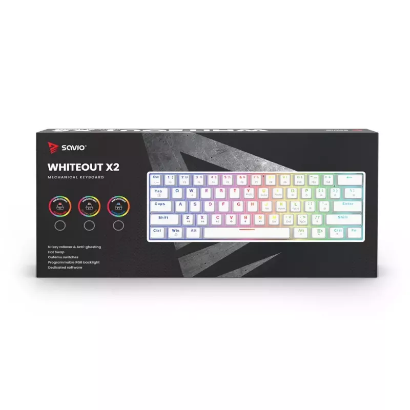 Klawiatura gamingowa Savio WHITEOUT X2 czerwony USB QWERTY mechaniczna 61 klawiszy