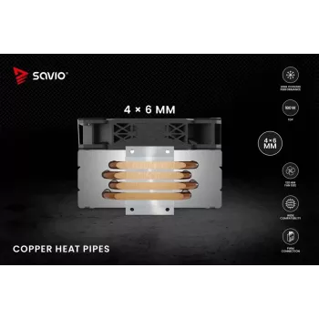 Chłodzenie procesora powietrzne SAVIO Vortex X2 Czarny – wentylator 120 mm, wysokość 157 mm, PWM, kompatybilność z LGA 2066
