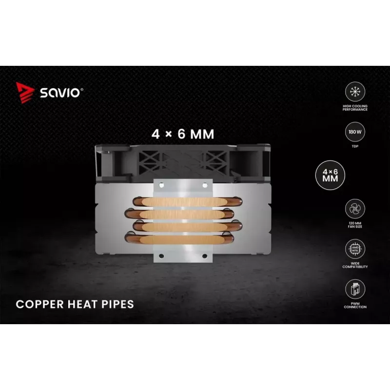 Chłodzenie procesora powietrzne SAVIO Vortex X2 Czarny – wentylator 120 mm, wysokość 157 mm, PWM, kompatybilność z LGA 2066