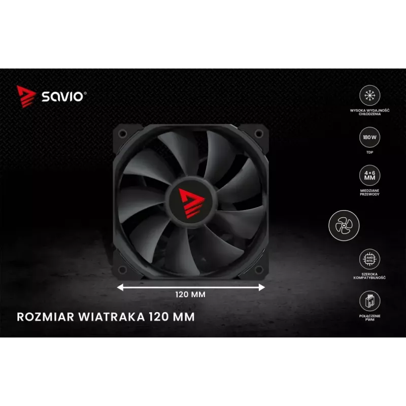 Chłodzenie procesora powietrzne SAVIO Vortex X2 Czarny – wentylator 120 mm, wysokość 157 mm, PWM, kompatybilność z LGA 2066