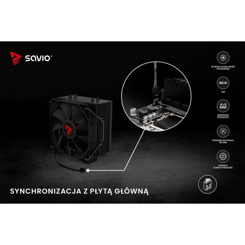 Chłodzenie procesora powietrzne SAVIO Vortex X2 Czarny – wentylator 120 mm, wysokość 157 mm, PWM, kompatybilność z LGA 2066