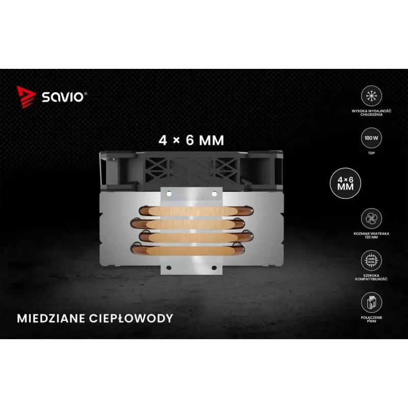 Chłodzenie procesora powietrzne SAVIO Vortex X2 Czarny – wentylator 120 mm, wysokość 157 mm, PWM, kompatybilność z LGA 2066