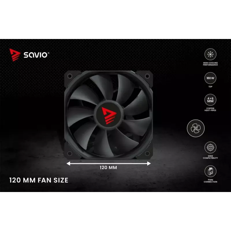 Chłodzenie procesora powietrzne SAVIO Vortex X2 Czarny – wentylator 120 mm, wysokość 157 mm, PWM, kompatybilność z LGA 2066
