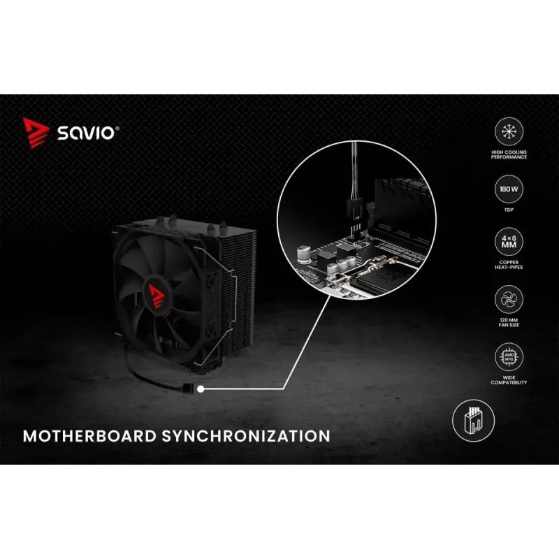 Chłodzenie procesora powietrzne SAVIO Vortex X2 Czarny – wentylator 120 mm, wysokość 157 mm, PWM, kompatybilność z LGA 2066