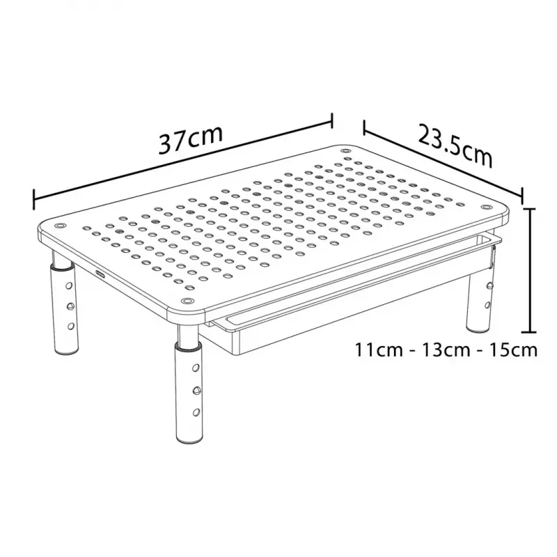 Podstawa pod laptopa MACLEAN MC-946 dla urządzeń 13–32 cale, 3-stopniowa wysokość (11/13/15 cm), szuflada, czarna, do 20 kg