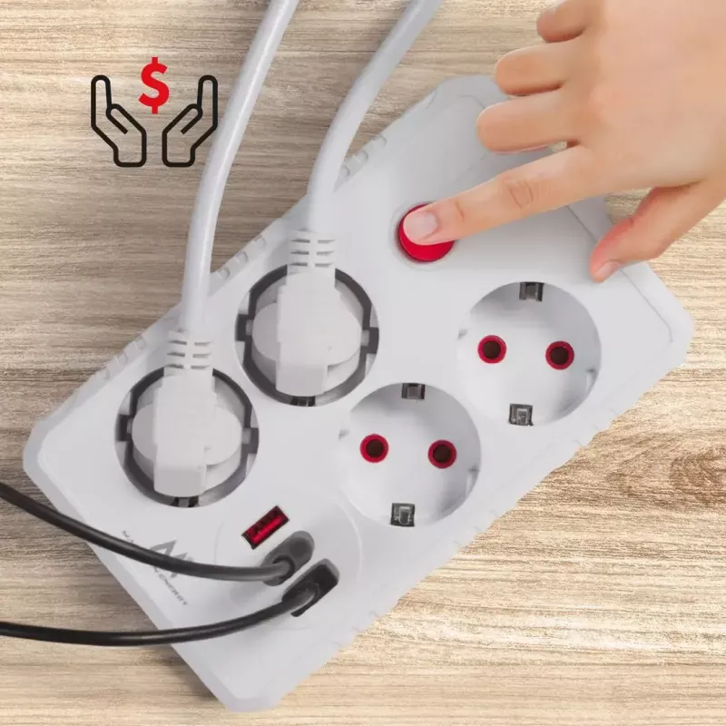 Listwa zasilająca MACLEAN MCE393 W — 4 gniazda + 3×USB, 110–240 V, USB 2,1 A, 2500 W, 3 m, biała
