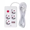 Listwa zasilająca MACLEAN MCE393 W — 4 gniazda + 3×USB, 110–240 V, USB 2,1 A, 2500 W, 3 m, biała