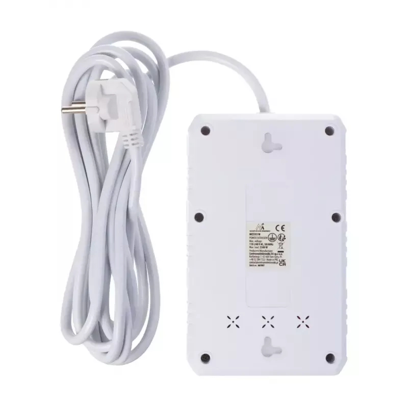 Listwa zasilająca MACLEAN MCE393 W — 4 gniazda + 3×USB, 110–240 V, USB 2,1 A, 2500 W, 3 m, biała
