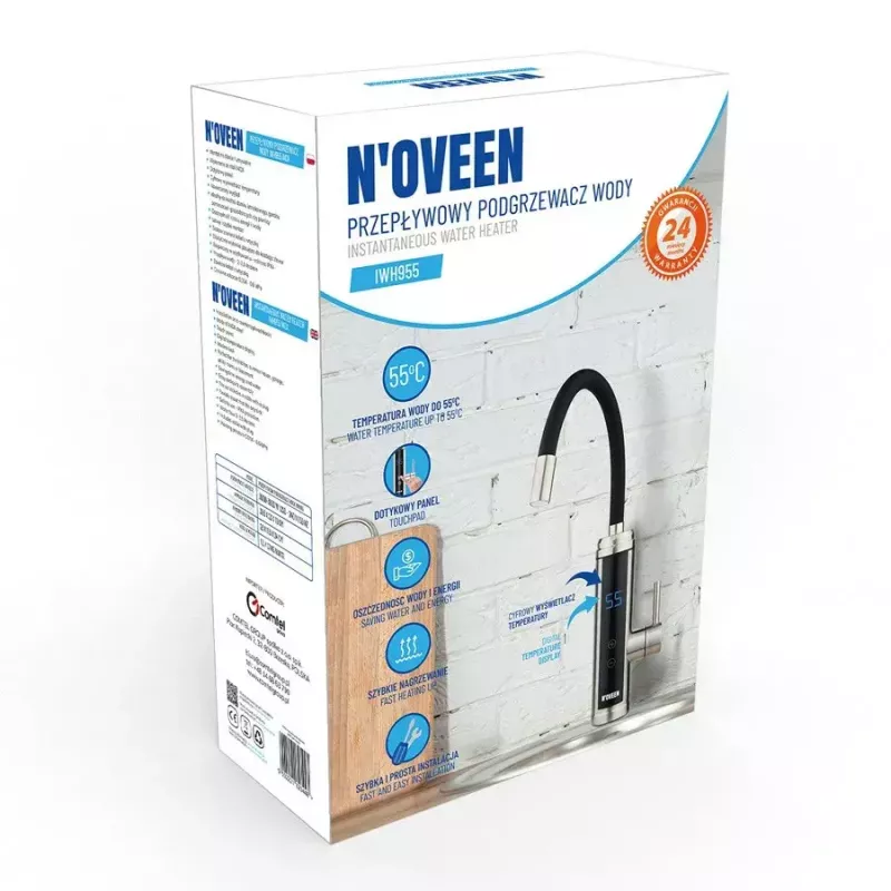 Przepływowy podgrzewacz wody NOVEEN IWH955 5,5 kW 220–240 V, kompaktowy na blat, 2,5 L/min, IPX4