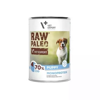Mokra karma dla szczeniąt VETEXPERT RAW PALEO Puppy Monoprotein Cod 400 g, bezzbożowa, dla juniorów, puszka