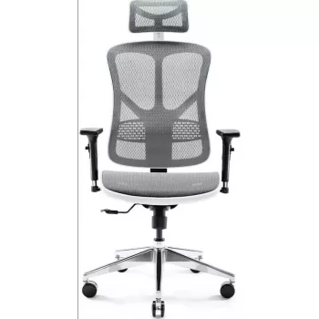 Ergonomiczne krzesło biurowe Diablo Chairs V-Basic biały-szary — regulowana wysokość i pochylenie, podłokietniki, podparcie lędźwiowe