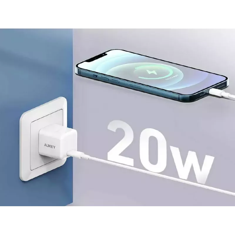 Mini ładowarka USB-C Aukey PA-F5 20W PD — Kompaktowa szybka ładowarka 20W PD