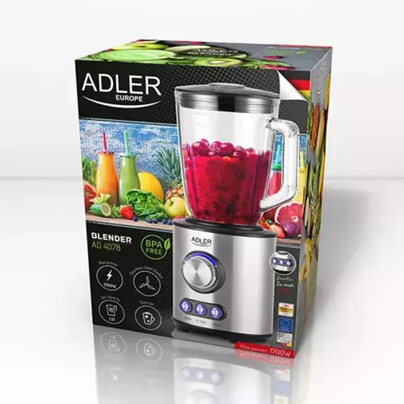 Stacjonarny blender Adler AD 4078 Czarny Stal nierdzewna Transparentny