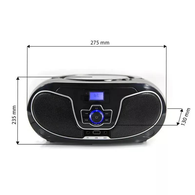 Przenośny boombox MANTA BBX007 z Bluetooth 5.0, radiem FM (87,5–108 MHz), LCD, anteną teleskopową