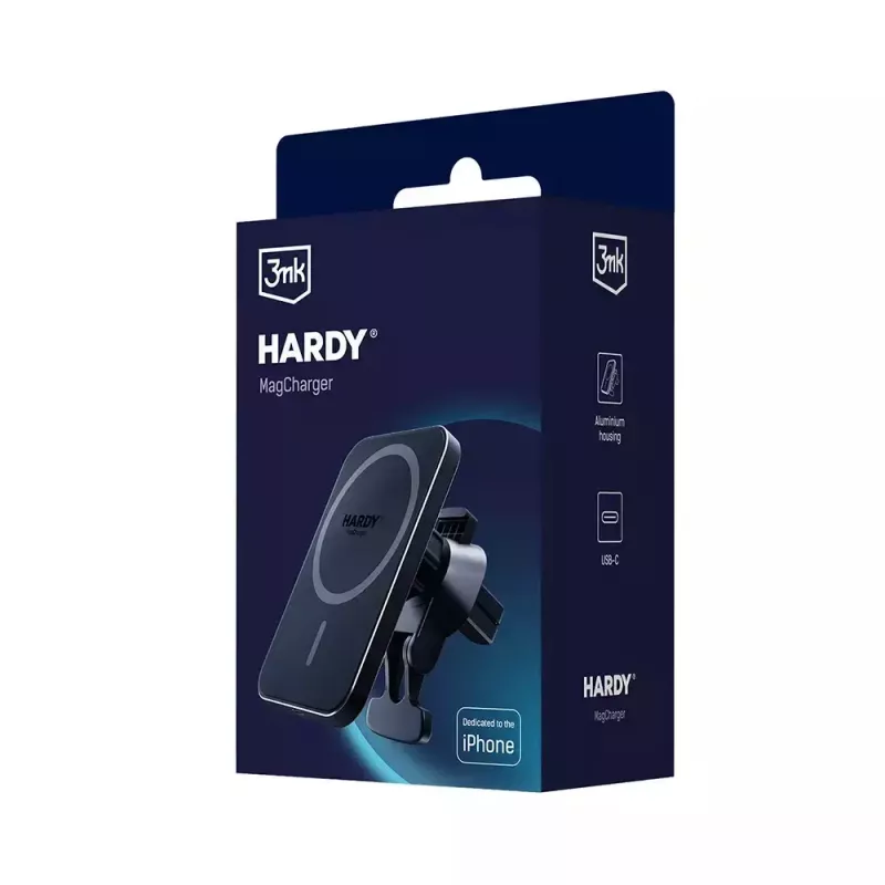 Ładowarka samochodowa bezprzewodowa 3MK HARDY MagCharger — Auto USB-C 5/9V, szybkie ładowanie bezprzewodowe, czarna