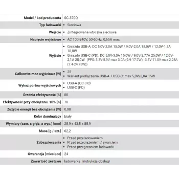 Ładowarka USB-C everActive SC-370Q 25W QC3.0 USB szybkie ładowanie