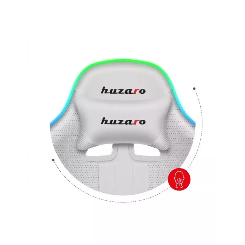 Fotel gamingowy Huzaro FORCE 4.7 RGB biały — kubełkowe siedzisko z tkaniny, maks. obciążenie 140 kg, regulacja wysokości 43–53 cm, pochylenie 90–140°