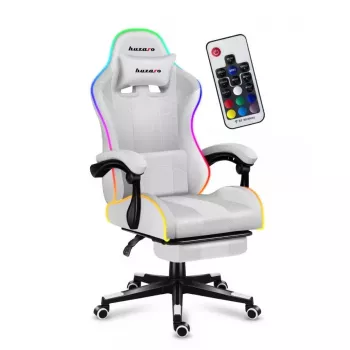 Fotel gamingowy Huzaro FORCE 4.7 RGB biały — kubełkowe siedzisko z tkaniny, maks. obciążenie 140 kg, regulacja wysokości 43–53 cm, pochylenie 90–140°