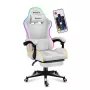 Fotel gamingowy Huzaro FORCE 4.7 RGB biały — kubełkowe siedzisko z tkaniny, maks. obciążenie 140 kg, regulacja wysokości 43–53 cm, pochylenie 90–140°