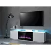 Szafka RTV Cama Meble EVA z kominkiem elektrycznym 180×40×52 cm, stelaż biały, drzwi na wysoki połysk biały, blat MDF