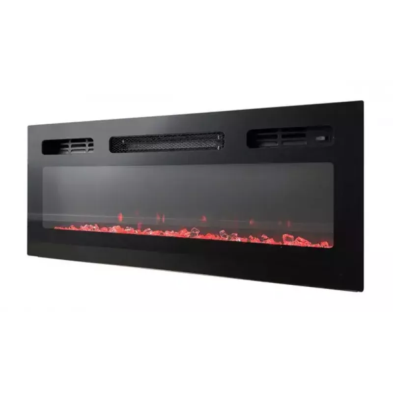 Szafka pod telewizor Cama Meble EVA z kominkiem elektrycznym 180x40x52 cm, czarny/czarny połysk