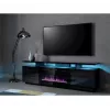 Szafka pod telewizor Cama Meble EVA z kominkiem elektrycznym 180x40x52 cm, czarny/czarny połysk