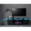 Szafka pod telewizor Cama Meble EVA z kominkiem elektrycznym 180x40x52 cm, czarny/czarny połysk
