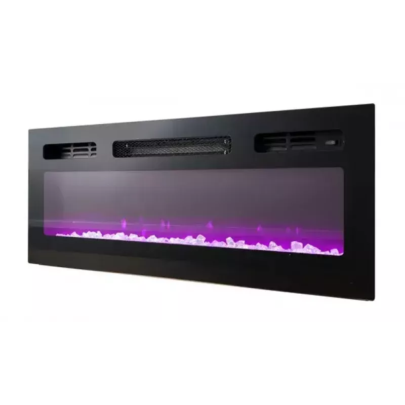 Szafka pod telewizor Cama Meble EVA z kominkiem elektrycznym 180x40x52 cm, czarny/czarny połysk
