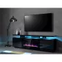Szafka pod telewizor Cama Meble EVA z kominkiem elektrycznym 180x40x52 cm, czarny/czarny połysk