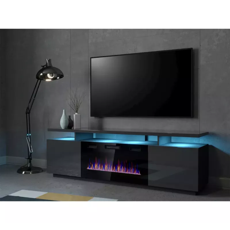 Szafka RTV Cama Meble EVA z kominkiem elektrycznym 180x40x52 cm grafit/matowy grafit