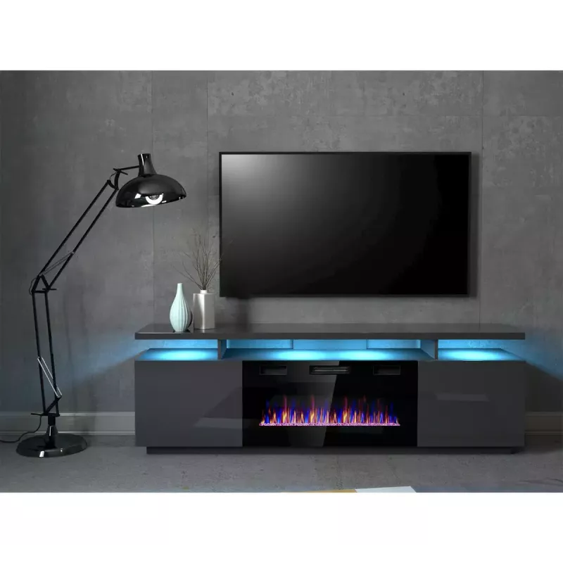 Szafka RTV Cama Meble EVA z kominkiem elektrycznym 180x40x52 cm grafit/matowy grafit