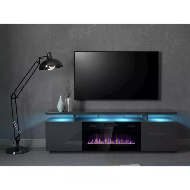 Szafka RTV Cama Meble EVA z kominkiem elektrycznym 180x40x52 cm grafit/matowy grafit