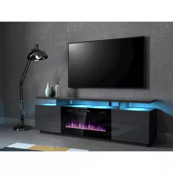 Szafka RTV Cama Meble EVA z kominkiem elektrycznym 180x40x52 cm grafit/matowy grafit