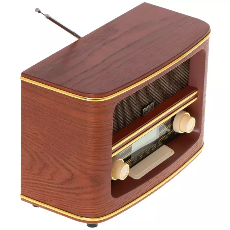 Przenośne radio Adler AD 1187 — FM, 10 W RMS, wyświetlacz LCD, brązowy, 300×140×210 mm