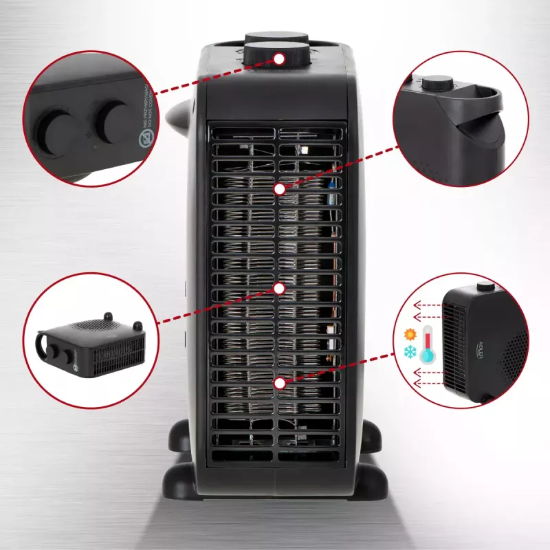Wentylatorowy grzejnik elektryczny Adler AD 7725B, 2000 W, 2 poziomy mocy, regulowany termostat, czarny