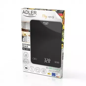Elektroniczna waga kuchenna Adler AD 3177b — pojemność 10 kg, dokładność 1 g, czarna, szklany blat