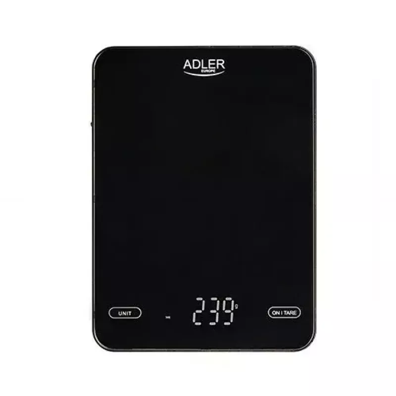 Elektroniczna waga kuchenna Adler AD 3177b — pojemność 10 kg, dokładność 1 g, czarna, szklany blat