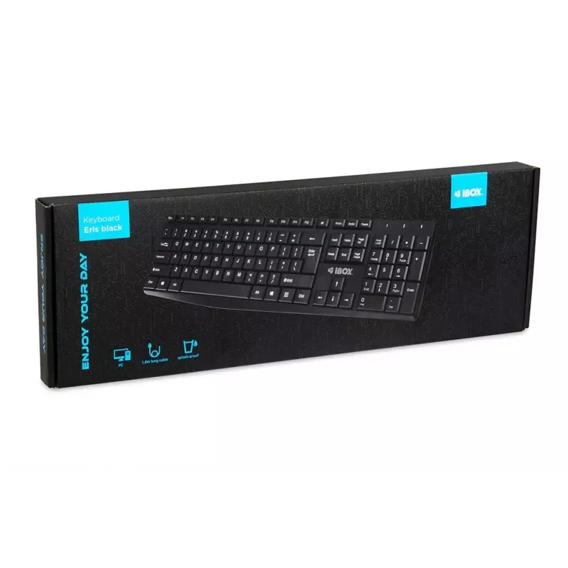 Przewodowa klawiatura USB IBOX Eris IKC2010B — pełnowymiarowa 105-klawiszowa, USB, wodoodporna, czarna