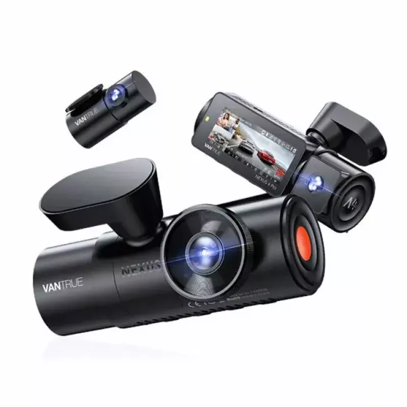 Kamera samochodowa VANTRUE N4 PRO 3-kanałowa, główna 3840×2160, 165° przód, 160° wnętrze, GPS, Wi‑Fi, wyświetlacz IPS, MicroSD do 512GB