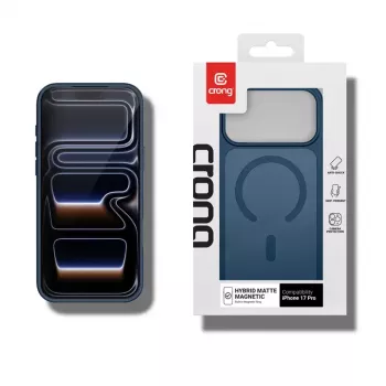 Ochronne etui MagSafe Crong Hybrid Matte Magnetic do iPhone 17 Pro — PC + TPU, półprzezroczysty granatowy