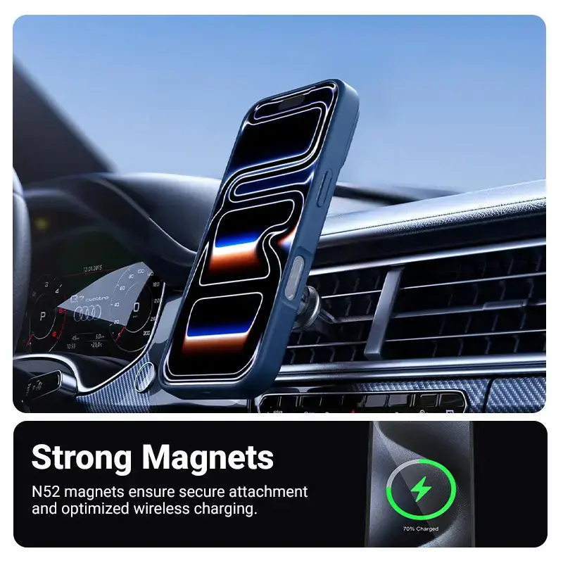 Ochronne etui MagSafe Crong Hybrid Matte Magnetic do iPhone 17 Pro — PC + TPU, półprzezroczysty granatowy