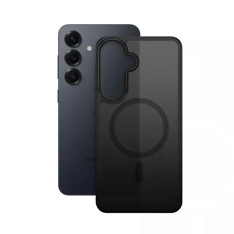 Crong Hybrid Matte Magnetic etui do Samsung Galaxy S25 — TPU+PC, pierścienie magnetyczne, czarne
